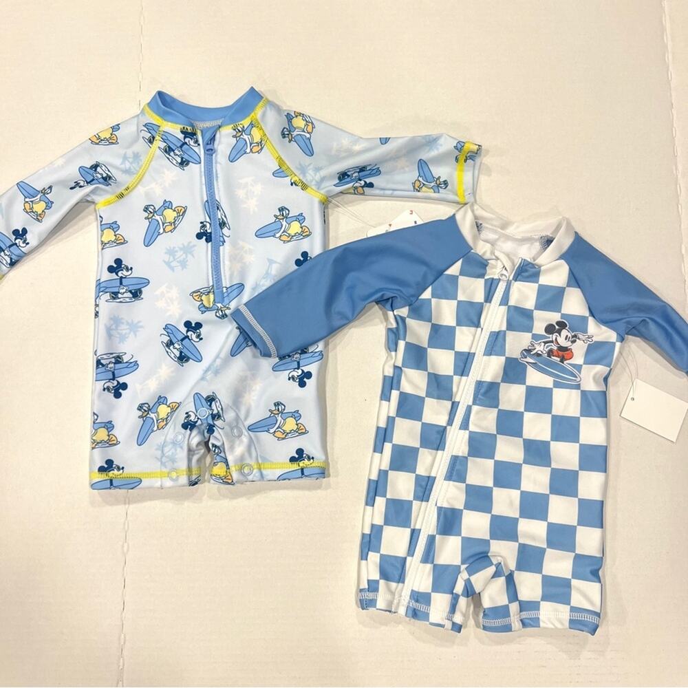 Disney Baby Blue Mickey Long Sleeve Rashguard Swimsuit Bundle 3 mo